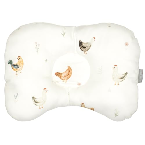 Sevira Kids - Coussin cale-tête Ergonomique en Satin de Coton, Gallina - 30 cm x 25 cm Made in France