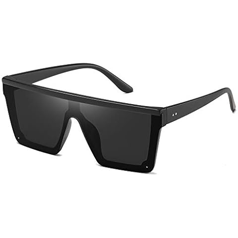 STORYCOAST Square Sunglasses for Women Men Fashion Big Frame Flat Top Sun Glasses Mirror Lens (Matte Black-Gray) Cover