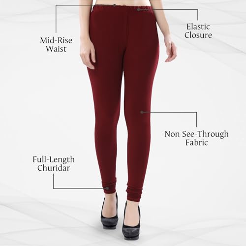 Image of TRASA Ultra Soft Cotton 4 Way Stretchable Churidar Solid Regular and Plus 20 Colours Leggings for Womens and Girls -Sizes :-M, L, XL, 2XL, 3XL, 4XL, 5XL, 6XL