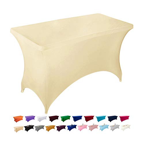 Image of Peomeise 4FT Spandex Table Cover Rectangular Stretch Spandex Tablecloth (Champagne,4FT)