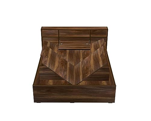 Image of Torque Magnus Engineered Wood King Size Bed with Storage and Back Storage - Brown | Wooden Palang Diwan Cot for Living Room Furniture | Double Bed for Sleeping