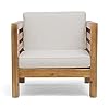 GDFStudio Outdoor Acacia Wood Club Chair with Cushion Teak Finish and Beige
