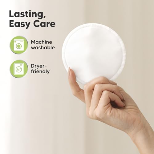 Image of 14-Pack Reusable Nursing Pads for Breastfeeding - Soft & Absorbent 4-Layers Washable Breast Pads for Leaking Milk, Viscose from Bamboo Breastfeeding Essentials, Nipple Covers (Soft White, XL5.5 inch)