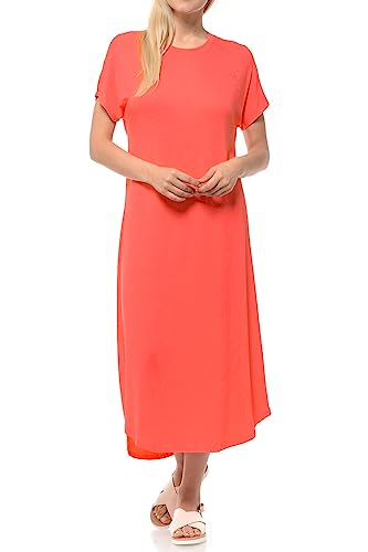 iconic luxe Women's Casual Loose-Fit Midi T-Shirt Dress – Short Sleeve, Soft Stretchy Fabric, Lightweight Large Coral