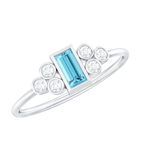 Certified Aquamarine Moissanite Promise Ring in Silver, AAA Quality, Natural Aquamarine Proposal Ring - Ready To Gift