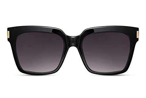 Cheapass Gafas de Sol Mujeres Oversize Gafas de sol de Mariposa Negras Marco y Oscuras Lentes Protección UV400 Cover
