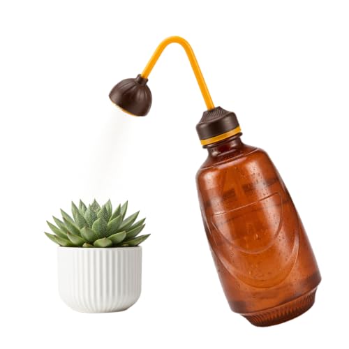 Image of Watering Can for Indoor Plants & Succulents 450ML, 2-in-1 Watering Can for Seedlings Bottle with Bend Mouth, Plastic Succulent & Flower Watering Bottle for Indoor, Garden & Home Plants (Brown)