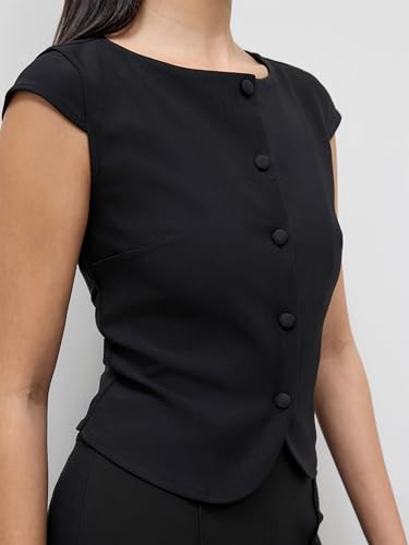 CIDER Womens Tops Going Out Tops Button Up Short Sleeve Top Boat Neck Blouse Elegant Regular Fit Top2