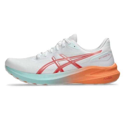 ASICS Tênis de corrida masculino GT-1000 13, Branco/Coral Reef, 38