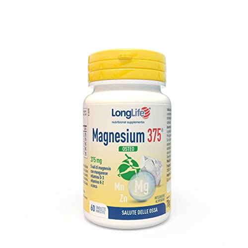 🌱 VEGETARIANO E FACILE DEGLUTIZIONE: grazie al rivestimento le tavolette di 19 mm dell'integratore LongLife Magnesium 375 Osteo sono facili da deglutire. Si consiglia l'assunzione di una (1) tavoletta al giorno con acqua durante il pasto. Il prodotto è adatto ad un'alimentazione vegetariana e senza glutine. Inoltre, è certificato doping free.