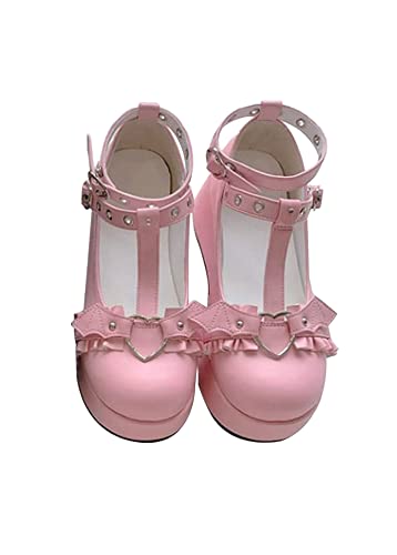 Ulalaza Plataforma para Mujer Mary Janes Zapatos Sweet Toe Tobillo Lolita Gótico Plataforma Vestido Bombas Zapatos Gruesos Zapatos de Plataforma Zapatos de Vestir de Charol (Style-2, Numeric_43)