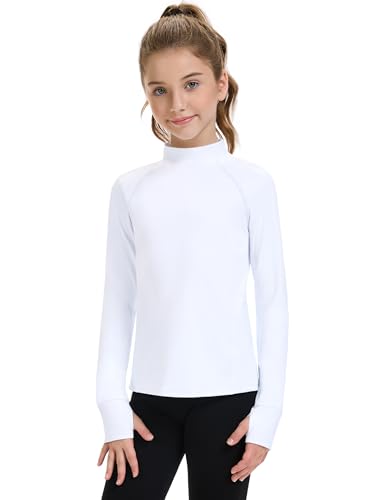 HASMES Girls Long Sleeve Shirt Kids Turtleneck Athletic T-Shirt Sports Activewear Yoga for Teens(Age 7-14)2