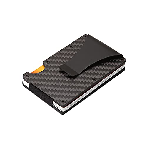 Carbon Fiber Wallet Slim Modern Minimal Metal Money Clip for Men, RFID Blocking Minimalist Bussiness Aluminum Card Cash Holder, Cool Black Unique Small Gift Card Case