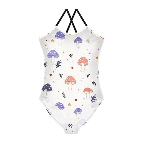 Cute Mushrooms Girls One Piece Swimsuits Stars Sport Halter Swimwear Beach Bathing Suit 3T