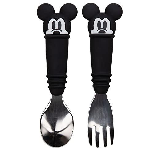 Image of Bumkins Disney Toddler Utensils, Kids Size Fork and Spoon Set, Silicone and Stainless-Steel Training Silverware, Fork / Spork for Self-Feeding, Children Learning to Eat, 18 Mos Up, Mickey Mouse