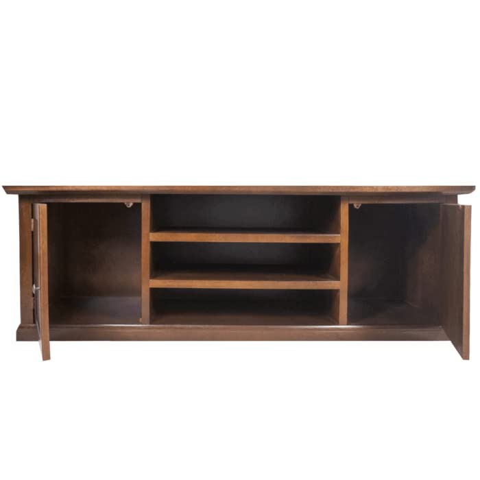 Porta TV In Legno Massello Noce - Stile Arte Povera, 160x56x45 Cm, Con Cassetti E Ante - Foto 2