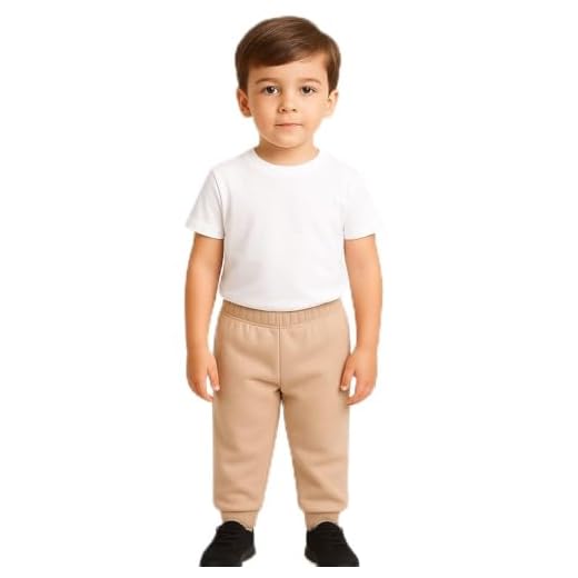 Calça Moletinho/moletom Infantil 100% Algodão, leve, meninos e meninas de 1 a 8 Anos (BR, Idade, 1 Ano, 2 Anos, bege)
