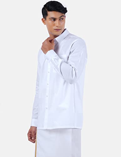 Image of RAMRAJ COTTON Men White Cotton Full Sleeve Collared Shirt