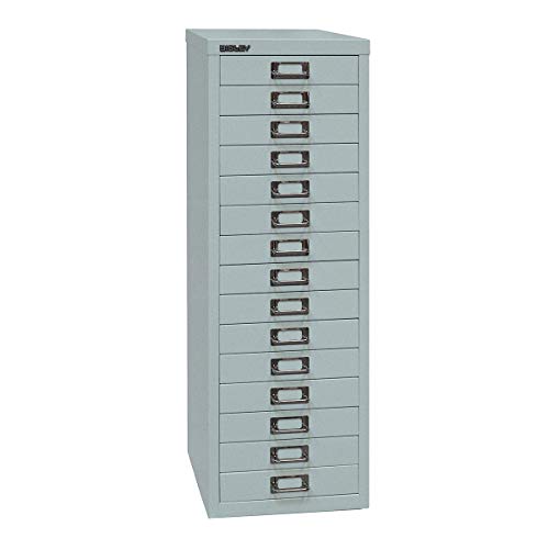 BISLEY MultiDrawer, 39er Serie, DIN A4, 15 Schubladen, Metall, 355 Silber, 38 x 27.9 x 86 cm