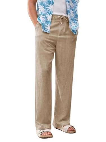 Image of GRECIILOOKS Men's Linen Trousers | Loose Fit Linen-Cotton Casual Pants for Men | Relaxed Office Wear Formal Trousers for Men | Stylish Beige & Pants
