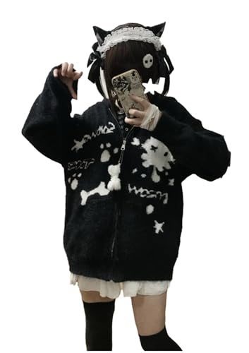Cutecore Cat Ear Knitted Cardigan Hoodie Goth Sweater Emo Clothes Tenshi Kawaii Japanese Style Shoujo Clothes