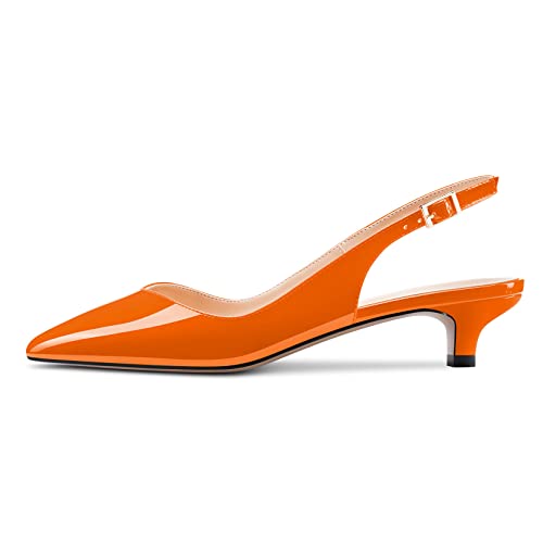 Castamere Women Low Kitten Heel Pointed Toe Slingback Pumps Cute Dress Office Sandals Sexy 1.4 Inches Heels2