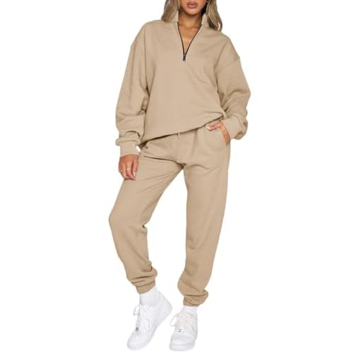 Aleumdr Women 2 Piece Outfits Sweatsuit Oversized Half Zip Pullover Long Sleeve Sweatshirt Jogger Pants Set with Pockets XX-Large Smoke Gray