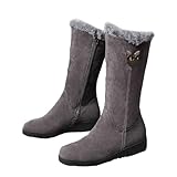 TangDao Femme Bottes de Neige avec Fermeture Éclair Confortables Doublé de Fausse Fourrure Mi-Mollet Bottes d'Hiver 39 Gris