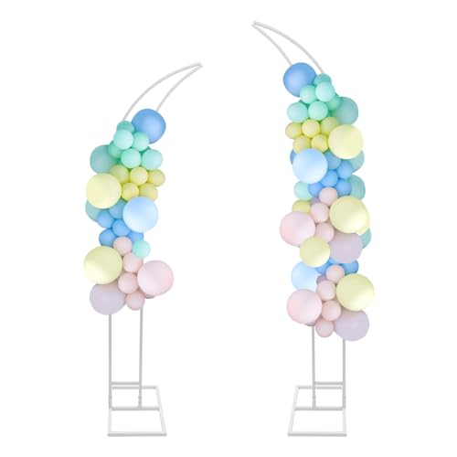 DYRABREST Set of 2 Curved Wedding Arch Backdrop Stand Heavy Duty Backdrop Stand Kit Wedding Arch Frame Balloon Arch Stand for Birthday Party, Wedding Background Decoration, 6.89FT/6.23FT (White)