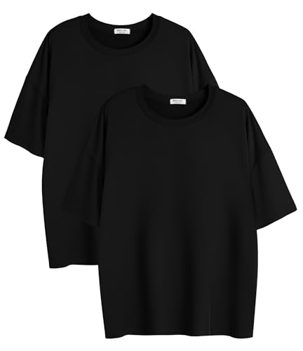 Image of Ekouaer 2 Pack Womens Tops Short Sleeve Oversized T Shirts Summer Spring Tops 2025 Basic Casual Tee Top S-XXL