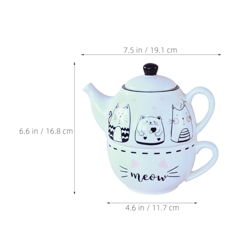 Juego de té de cerámica original con forma de gato blanco para infusión y decoración 8