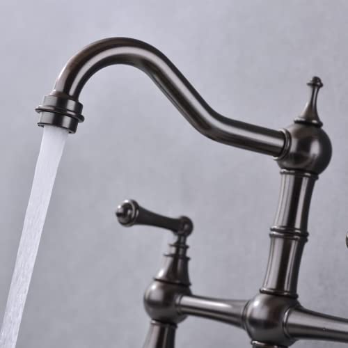 Grifo de cocina de puente de dos asas para fregaderos profundos 4