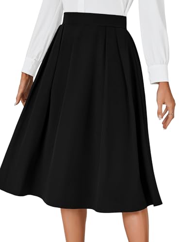 Vrtige Women's Vintage Skirt High Waist Pleated Tie Back Flared A Line Midi Skirt3