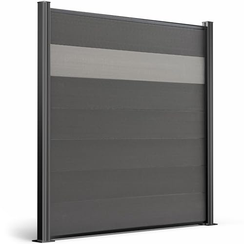 DeToWood WPC Sichtschutzzaun Anthrazit+Steingrau Komplettset inklusive Alu Pfosten (Pfosten zum Einbetonieren, 3 Elemente 4 Pfosten)