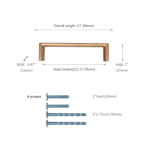 Image of 6 Pack 3 Inch Champagne Bronze Cabinet Pulls, Kitchen Hardware | Heavy-Duty Solid Zinc, Screws Included, Easy to Install, Durability, Modern, Kitchen Cabinet Pulls for Drawers Dressers