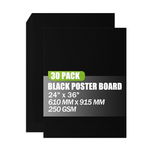 Image of 24x36 inches Poster Paper Set of 30, Black Large Poster Board, Blank Display Boards, Heavyweight Poster Paper Bulk for School, Office & Craft Projects