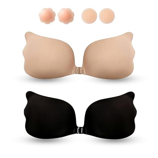 2 Piezas Sujetador Adhesivo & 4 Piezas Pezoneras Adhesivas Invisibles, Cómodo de Llevar, Levanta y Moldea la Figura, Reutilizable, Adecuado para Vestidos sin Espalda y Vestidos de Noche (Copa B) | Ya disponible en tu tienda friki favorita! En mundofriki.es!