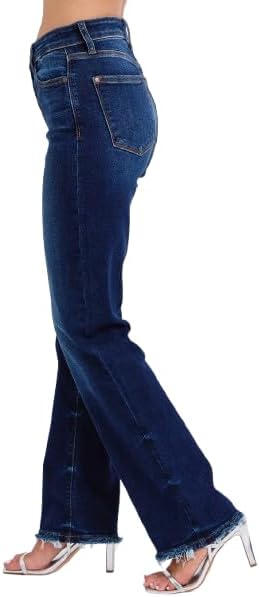Judy Blue Mid Rise Straight Leg with Fray Hem 82622 (US, Numeric, 11, Regular, Regular, Dark Blue)