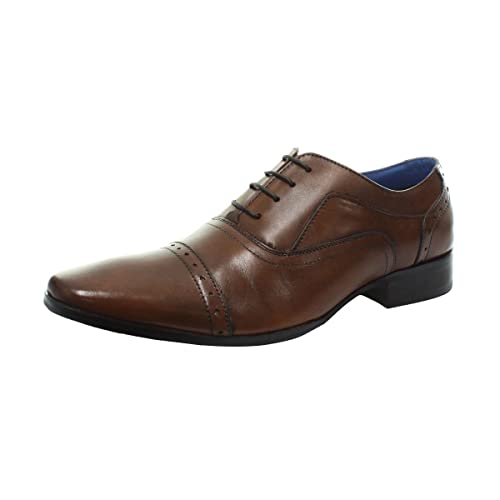 Roamers Mens Zwart Lederen Pleat Cap Oxford Smart Schoenen - Zwart Leer, Mens UK 7/EU 41 - Afbeelding 5