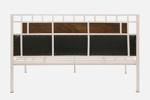 Image of Orvo Metal King Size Bed Without Storage | Wrought Iron Double Bed with Headboard & Footboard | Sturdy Powder Coated Platform Bed King Size Cot for BedroomLivingRoom Ivory (75x72)