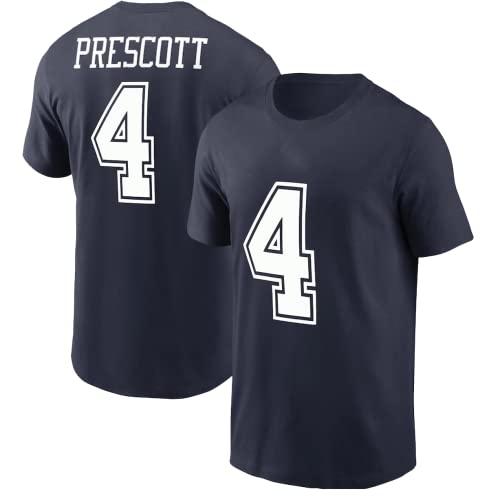 Gridiron Grip Mens Dak Prescott Football T-Shirt Cotton Jersey #4 (1XL Navy)
