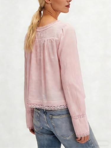 Image of Women Summer Sheer Tie Front Top Y2k Peplum Chiffon Blouse Eyelet Long Sleeve Flowy Lace Beach Cover Up Boho Tops