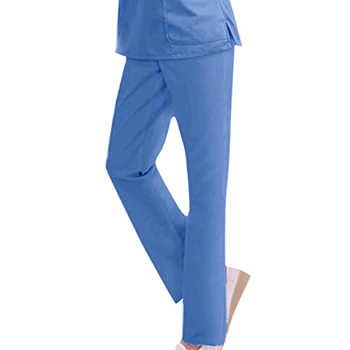 Qwent Calça feminina Wokers casual cor na cintura para trabalho calça alta lisa feminina com bolso c