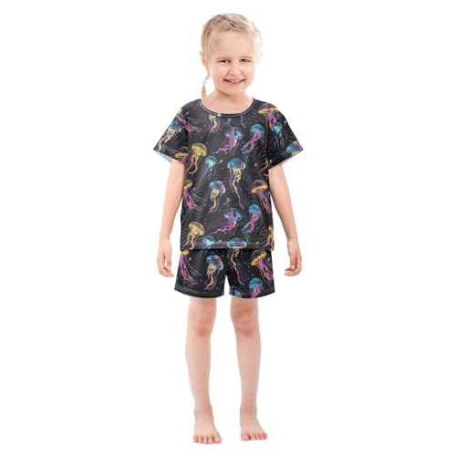 ALAZA Neon Jellyfish Pajama Set Short Sleeve Sleepwear Soft Lounge Nightwear3