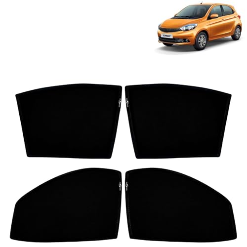 Image of KINGSWAY Car Sun Shade Curtains Only Compatible with Tata Tiago (2020 Onwards) | Z-Black Fix-Type (Non-Magnetic) | UV & Heat Protection | Pack of 4 Pcs