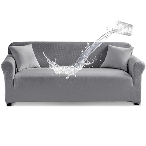 Tokokimo Stretch Wasserdicht Sofabezug 3 Sitzer Spandex Jacquard Elastische Couchbezug mit Anti-Rutsch-Schaumstoffe f&uuml;r Hunde & Haustier, Universeller Sofaschoner Waschbar Sofahusse, Grau