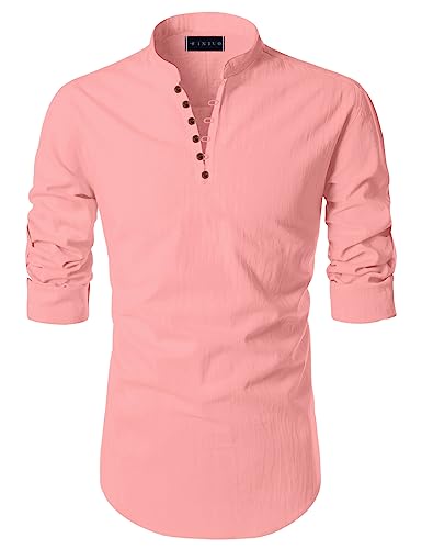 Image of Macsivo Men's Cotton Blend Kurta with Solid Band Collar Full Sleeve Button Closure Regular Fit Curved Hem Length | Kurta for Man | Combo Pack of 2