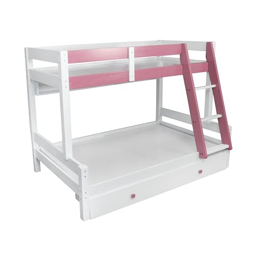 Image of KIDOMATE Mandarin Solid Wood Bunk Bed for Kids with Underbed Storage & Toy Rack | Space-Saving Twin Bed with Guard Rails, Ladder, Safety Design for Boys & Girls Bedroom (Pink, Single Over Double)