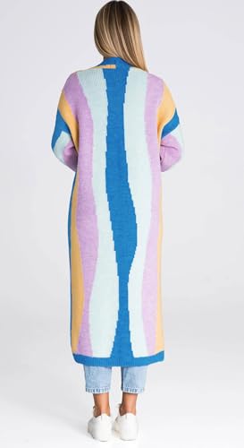 Image of chouyatou Women's Fall Open Front Color Block Long Cardigan Sweater Coat Casual Vertical Striped Coatigan