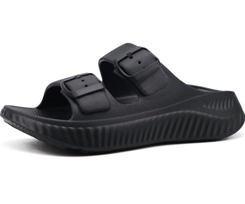 KuaiLu Womens Recovery Sandals Comfortable Plantar Fasciitis Arch Support Ladies Orthotic Sport Slides Open Toe Slip On Thick Athletic Cushion Slippers Summer Pool Beach Sandles Black Size 9